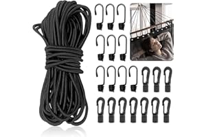OUZIONZ Corde Elastiche con Gancio 6mm*15m Nero,Elastici con Ganci,DIY Corda Elastica,Tenditore Bagagli per Auto,Bicicletta Elastic Expander Corda di Gomma Telone Tensione Corda con Gancio Accessori