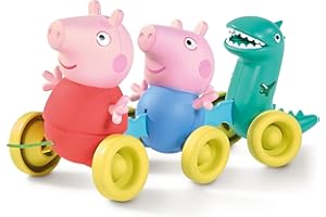 TOMY Toomies Pull Along Peppa (E73527) - Wibble Wobble Action Peppa Pig, George & Dinosaur Toy - Wheeled Walking & Crawling Toddler Toys - Peppa Pig Toys w/Music & Sounds - Plus 18 Month Old Toys