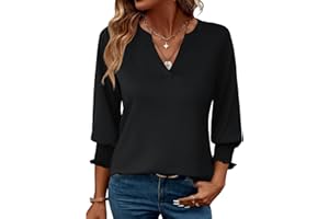 Rapbin Damen Bluse 3/4 arm langerm V-Ausschnitt Tunika Sommer Tops Locker Shirt Elegant Lässig Oberteil 2025