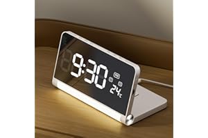 SURPN Digitaler Wecker für Schlafzimmer, 3-Farben-Nachtlicht, großes Display, Faltbare Nachttischuhr mit 12/24 Stunden, Schlummerfunktion, Temperaturanzeige – mit Adapter