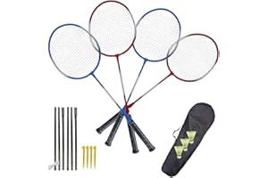 Almineez Professional 4 Player Badminton Set With Racquets Shuttlecocks Poles & Net Outdoor Garden Family Fun Game Outdoor Picnic Sport Beach Court Park Tournament With Carry Storage Bag