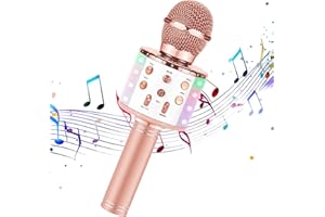 ADAMANTITE Karaoke Microphone for kids,4 in 1 Karaoke Bluetooth Microphone for Kids,Toy Karaoke Mic Speaker Machine with Dancing LED Lights,Home KTV Player Compatible with Android & iOS Devices(RoseGold)
