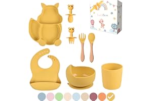 TudoBem Set Pappa Svezzamento 8 Pezzi – 1 piatto svezzamento con Ventosa, 1 Bavaglini Neonato, 1 Ciotola Antiscivolo, 2 Posate Bambini, 1 Cucchiaino Svezzamento, 1 Bicchiere Neonato 6 Mesi Prima Pappa