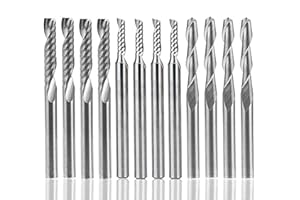 Fraise en carbure de tungstène 12 PCS, AFUNTA 4 PCS 1/8 "pour fraises CNC Outils à double cannelure + 8 fraises à 1 arête simple PCS (2 types) pour nylon, résine, ABS, acrylique, PVC, MDF, bois