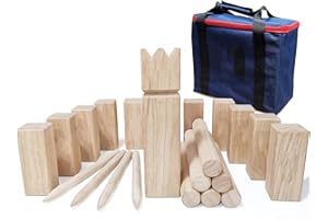 JAC & MOK Kubb Spiel-Wurfspiel- Wikinger Spiel-Premium Kautschukholz Hinterhof-Wurfspielzeug mit Tragetasche