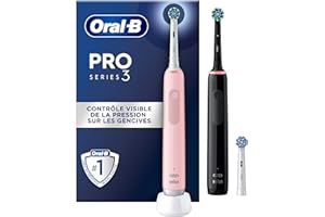 Oral-B Brosses A Dents Electriques Duo Pro 3 Noire Et Rose, Avec 3 Modes De Nettoyage 3D Dont Blancheur, Brossage Avec Des Oscillo-Rotations Et Pulsations, 3 Brossettes De Rechange RondesOral B