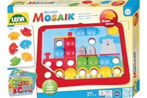 Lena 35633 - Ma première mosaïque Transport, mosaïque à emboîter avec 36 fiches, tesselles de Ø 32 mm, Jeu de mosaïque avec 7 modèles à emboîter, Jeu d'emboîtement pour Enfants à partir de 2 Ans