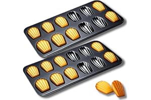 OlBuWa 2 Pack Madeleine Pan, 12-Cavity Heavy Duty Madeleines Cookies Trays for Oven Baking, Nonstick Cookie Cake Madeline Trays, Black