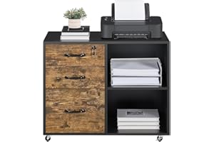 Yaheetech Cajonera Escritorio con Ruedas Mueble Archivador para Carpetas Cajonera Oficina para Impresora con 3 Cajones y 2 estantes Abiertos para Tamaño A4 y Carta 80x40x65,5 cm