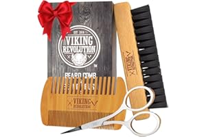 Viking Revolution - Beard Brush For Men - Natural Boar Bristle Brush And Dual Action Pear Wood Beard Combs With Velvet Travel Pouch - Mens Gifts - 3 Pieces