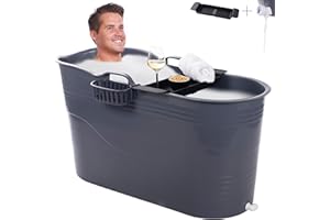 HELLO BATH HelloBath® Cubo Baño PP Rectangular Cubetas Hielo Para Baños Hielo - XL 122x56x64cm - Bañera Con Manguera Drenaje Y Tapones Drenaje - Cubo No Plegable Para Adultos, Niños Y Mascotas (Cool Grey)