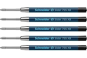 Schneider 175501 Slider 755 wkład do długopisu (technologia ViscoGlide, odporny na dokumenty, bardzo szeroki) czarny (5 sztuk, bardzo szeroki, czarny)