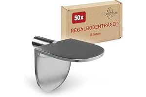 LouMaxx Winkelbodenträger Regalbodenträger 5mm - 40er Set Einlegebodenhalter Metall vernickelt - Einfach zu montierende Bodenträger für 5mm Lochbohrungen – Regalbodenhalter made in Europe