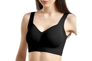 Fittingirls Bekväm Bygellös BH, Sömlös Trådlös Push-up Full Stöd, Noll Känsla Sovande T-shirt Bralette med Justerbara Remmar