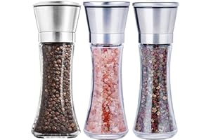 AMZMUKAUP 3 Pezzi Macina Sale e Pepe Macinapepe Manuale, Macina Sale e Pepe con frantoio manuale in ceramica regolabile smerigliatrice Corpo in Vetro Bottiglia di Spezie, 200ML