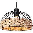 GIGGI Large Metal & Rope Light Shade, Retro Black Lamp Shade with Jute Rope Lamp Shades Ceiling, Rattan Lampshade, Pendant Lampshades for Ceiling Lights, Living Rooms, Kitchen, Bedroom, Hallways
