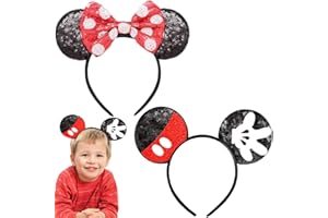 WKPBJX Mouse Ears Headband, 2 Pcs Bow Headband Birthday Party Decoration Cartoon Club Christmas Cosplay, for Kids Girls Women Park Trips