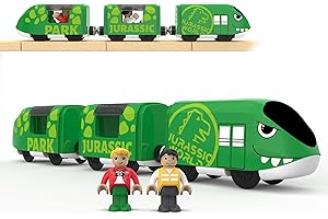 LIBOON Toy Train Set for Wooden Tracks, Battery Operated Trains for Toddlers, Motorized Train with Dinosaur Train for Kids, Electric Trains Toy Compatible with Thomas & Friends, Brio