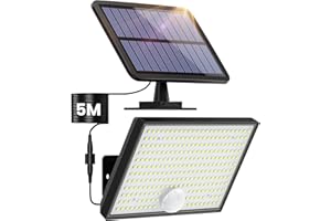 QODJN Lampe Solaire Extérieur Détecteur de Mouvement, [3 Modes/266LED/2200mAh] Lumière Solaire Extérieure étanche IP65 éclairage Extérieur Solaire, Divisé Spot LED avec Câble de 16,4ft pour Jardin, Garage