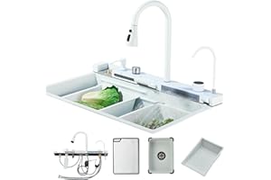 Évier de Cuisine Hevenaov Évier en Acier Inoxydable évier de cuisine Blanc avec robinet extractible et autres accessoires Pour laver les légumes et la vaisselle (75x45cm)