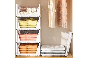 NEPROCK Schrank Organizer Kleiderschrank,4 Stück stapelbar Schubladen Organizer Kleidung, Ausziehbar Faltbare Ordnungssystem Kleiderschrank Aufbewahrungsbox für Kleidung Schlafzimmer Küche,Weiß