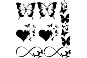 GORGECRAFT 8 Hojas Vinilo Mariposa Coche Calcomanías Negro Láser Reflectante Coche Pegatina Mariposa Infinito, Corazón de Mariposas, Calcomanías de Alas para Puertas de Motocicletas, Portátiles