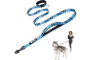 TSPRO Guinzaglio Mani Libere per Cani, Regolabile Guinzaglio con Maniglia di Sicurezza Imbottita e Metallo Fibbia, per Cani di Media e Grande Taglia Camminare e Correre (Camo Blu)
