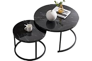 Home Heaven® runt soffbord i svart marmor – set med 2 runda vardagsrumsbord i marmorlook Ø70 cm & Ø50 cm