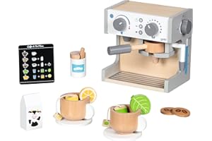 goki 51460 - Kaffee und Tee Station aus Holz, Spielset für kleine Barista und Teeliebhaber, Zubehör für Spielküche und Kaufmannsladen, Holzspielzeug 19cm x 12cm x 18cm, 16er Set, ab 3 Jahre