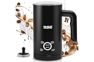 YASHE Mousseur à Lait Électrique 4 en1, 300ml Chauffe-Mousse, Silencieux & Facile à Nettoyer, pour Lattes, Cappuccinos, Chocolat, 500W, Noir
