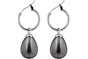 Anthony Vincent Black Pearl Earrings! 14 mm in lenght with Stainless Steel Lobster Hook Rings. Gift for Women!