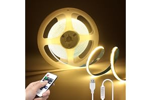 LRGBST DC5V USB Dimmable COB LED Strip, 1 m Warm White COB LED Strip Light with Remote Control Dimmer for Indoor Kitchen Bedroom Living Room Lighting