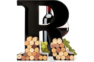 will's Porta tappo per vino - Lettera monogramma in metallo (R), Nero, Grande | Regali per gli amanti del vino, regali di inaugurazione della casa, fidanzamento e addio al nubilato