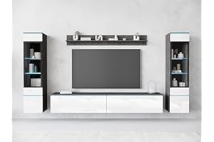 Muebles Slavic Set di mobili da soggiorno, set di mobili TV, 4 pezzi, mobili moderni per soggiorno, armadietto da parete, mobili da soggiorno (materasso, senza LED)