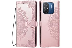 HONLEN Funda para Redmi 12C / Redmi 11A Carcasa, (6.71" Inches) Premium PU Cuero Cartera Magnético Flip Case 3 Ranura Tarjeta, Soporte Case, Diseño de Mandala Oro Rosa