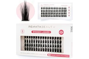 RB RENATA BEAUTY Renata Beauty Pestañas Winged - Pack de 64, Variedad de Longitudes (10mm, 12mm, 14mm), Efecto Alado Dramático, Rizo C, Fáciles de Usar, Reutilizables, Ideales para Looks Impactantes