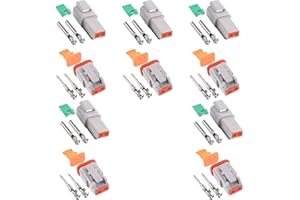 CIRCE-EU 5 Kit 2 Pin Way DT Series Connector Waterproof 14-20 AWG 13 Amps Continuous DT04-2P DT04-2S
