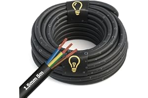 SHPELEC® H05RR-F 3 Core Flexible Rubber Cable - Electrical Wire for Indoor and Outdoor Use - 1.0mm, 1.5mm, 2.5mm 5m, 10m, 20m (1.5mm 3 Core - 5m)