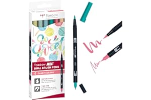 ‎TOMBOW Tombow ABT Dual Brush Pen, Candy Colors, Stift mit zwei Spitzen, perfekt fürs Hand-Lettering und Bullet Journal, wasservermalbar, ABT-6C-4, 6er Set