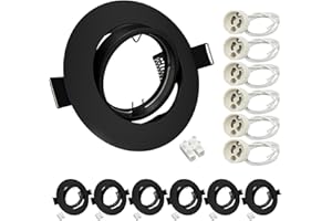 ‎WONDLUMI Wondlumi 6er LED Einbaustrahler Rahmen Set GU10 Einbaurahmen Rund Schwarz Matt Schwenkbar LED Einbaustrahler 230V Einbauleuchten inkl. GU10 Fassung