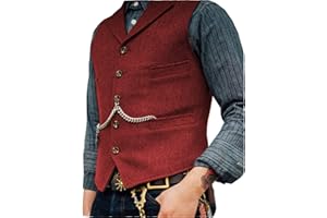 HSLS Chaleco para hombre Chaleco de traje de tweed de lana suave informal Chaleco de espiga para padrino de boda Mejor hombre
