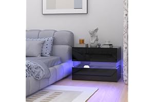 RCYNVIEW Acrilico Comodino Nero comodini camera da letto con illuminazione LED e 2 cassetti, Comodino 16 Colori Regolabile, Comodini Camera da Letto Moderni, 60x38x46,5cm Tavolo da Comodino per soggiorno letto