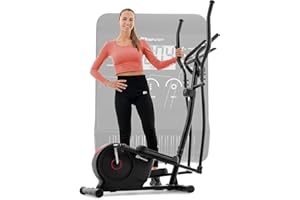 ‎HS HOP-SPORT Hop-Sport Crosstrainer HS-2050C, Ellipsentrainer mit LCD-Display & Pulsmessung, leiser Crosstrainer für Zuhause - Magnet-Bremssystem & Transportrollen