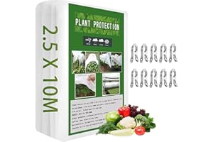VEGAMALL 2.5 * 10m Garden Fleece Frost Protection for Plants with 10 Stainless Steel Clip Fittings, 30gsm Horticultural Fleece, Plant Covers for Winter for Vegetables, Fruits, Flowers