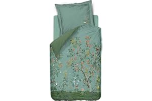 ‎PIP STUDIO Pip Studio Bettwäsche Wild and Tree Blau Sträucher Bäume Blüten Natur Vögel Wendedesign Kachelmuster Blau Perkal, Größe:155 cm x 220 cm