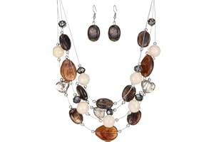 FULU AUTUMN Boho Layered Beaded Necklaces for Women Statement Multi-Strand Bead Necklace Jewellery Gifts for Women