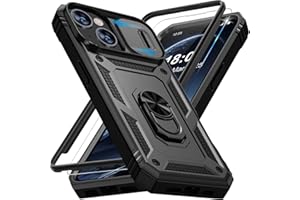 Giyer Handyhülle für iPhone 15 Hülle mit Schutzfolie, Panzerhülle Case mit Kameraschutz 360° Metall Ring Ständer Stoßfest Bumper Schutzhülle für iPhone 15 Cover Tache (Schwarz)