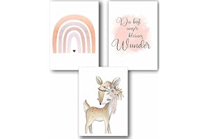 Manschin-Laserdesign Set of 3 Wall Pictures Children's Room Posters DIN A3 & DIN A4 Baby Room Decoration Girls Boys Pictures Decoration Watercolour Forest Animals Scandinavian (P1004)