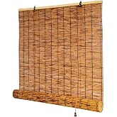 Natural Bamboo Roller Blinds Customizable Width - 45 To 180 Cm Wide Roman Shades With Lift Cord, Anti-UV Privacy-993964