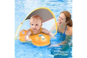 LAYCOL Flotador Bebe Inflable, Piscina Bebe Mejorada con Toldo de Protección Solar Antivuelco de Natación para Bebé para Que Aprenda a Patear y Nadar, para Niños de 3 a 36 Meses